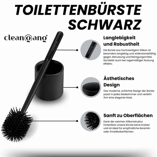 Cleangang® Toilettenbürste Schwarz Silikon mit Klobürstenhalter Set