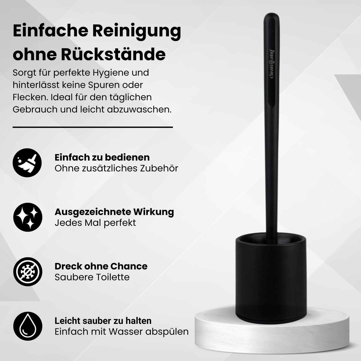 Cleangang® Toilettenbürste Schwarz Silikon mit Klobürstenhalter Set