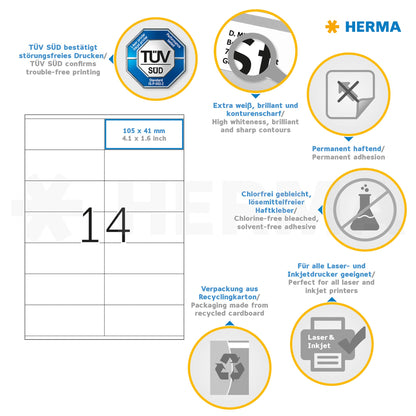 HERMA Universal Etiketten, 100 Blatt, 105 x 41 mm, Selbstklebend, Matt, Weiß - Image 6