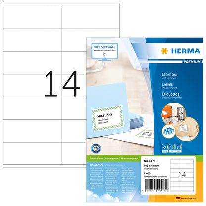 HERMA Universal Etiketten, 100 Blatt, 105 x 41 mm, Selbstklebend, Matt, Weiß