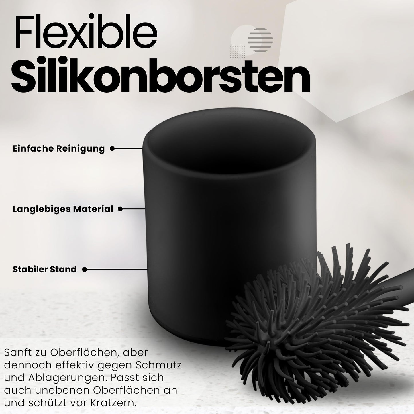 Cleangang® Toilettenbürste Schwarz Silikon mit Klobürstenhalter Set