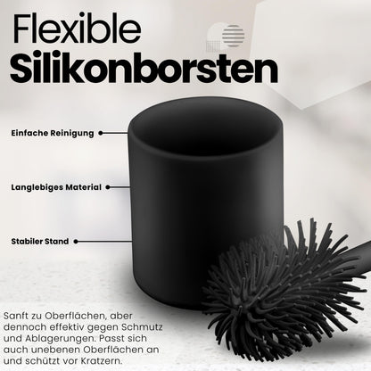 Cleangang® Toilettenbürste Schwarz Silikon mit Klobürstenhalter Set