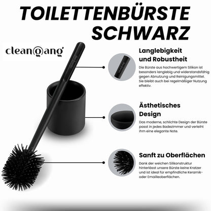 Cleangang® Toilettenbürste Schwarz Silikon mit Klobürstenhalter Set